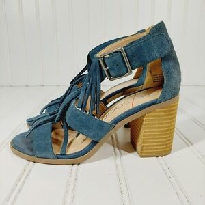 Sole Society Delilah Fringe Suede Leather Block Heel Heels Sandals A138